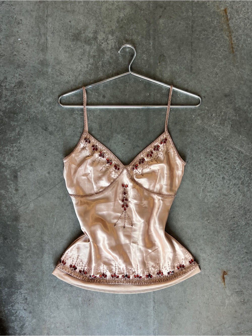 Vintage Y2K Silky Embellished Cami Top - Beige